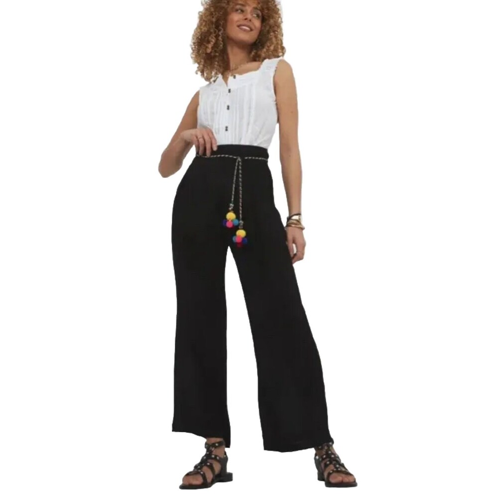 Joe Browns Hit The Beach Wide Leg Elastic Waist Crinkle Pant W/ Pom Poms Size M